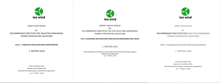 The three title pages of the IEA Recommended Practice on Forecast Solution Selection.